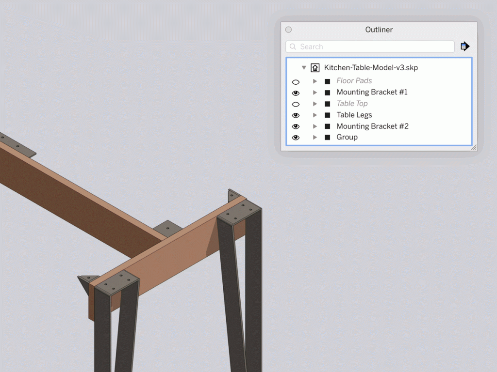 Hidden object editor interface in SketchUp Pro 2020