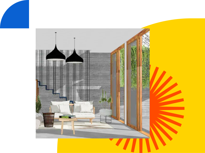 3D Warehouse model of a chic living room with modern decor and open doors