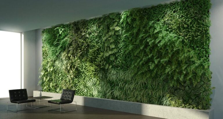 Modern office with wall of vegetation